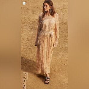 Zara Beige Long Sleeve Midi Dress